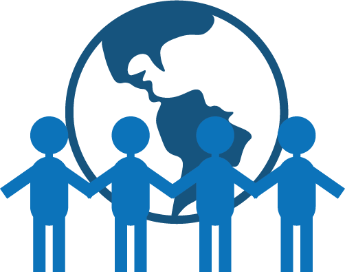 An Icon meant to represent Public Health Informatics that's a bunch of people cutouts holding hands under the earth