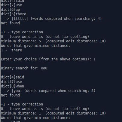 A screenshot of the command line that shows how the spell checker works
