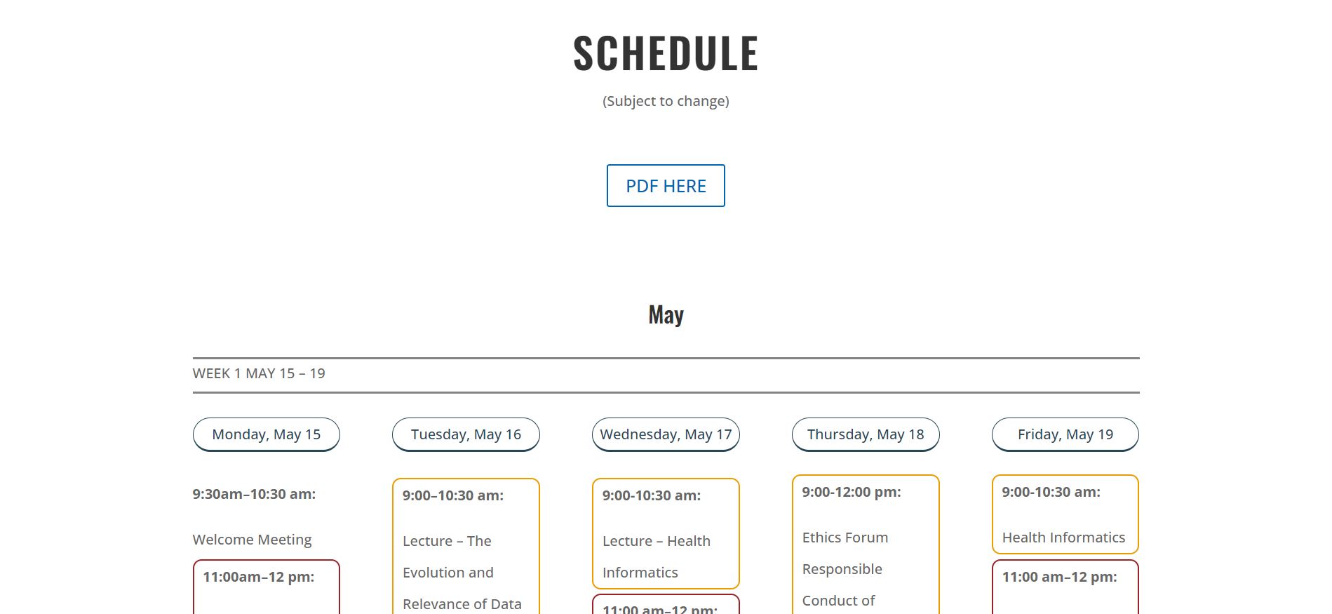 TexBioMed Calender Page