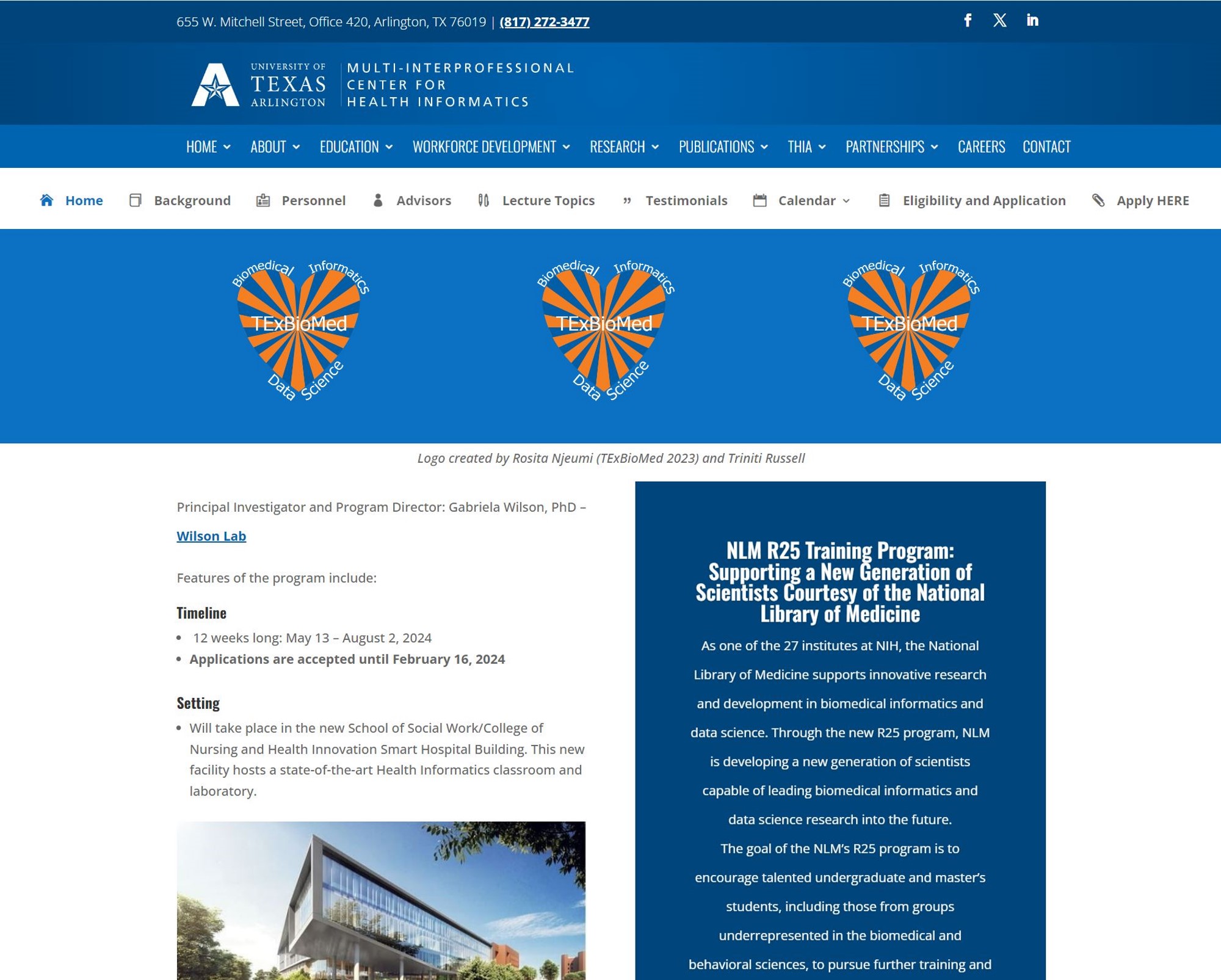 Homepage for the TexBioMed summer program.